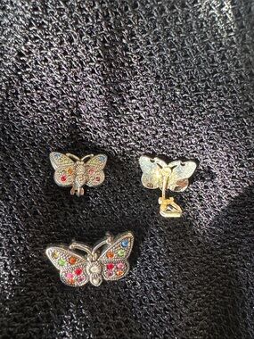 Vintage Butterfly Pin necklace and Clip  Set - Silver-Tone with Subtle Patina
